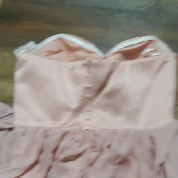 Bari Jay Pink Strapless Pleated Bust Sheer Maxi Gown - Picture 8 of 9